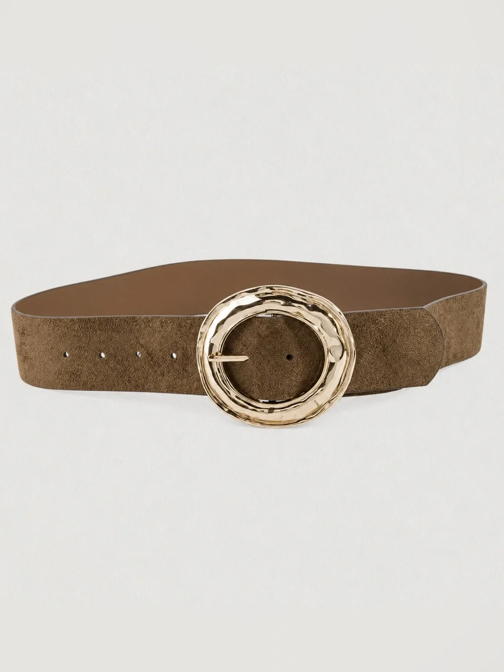 Brown Suede Hammered Round Buckle Belt